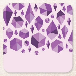 Purple geometric jewel shapes square paper coaster