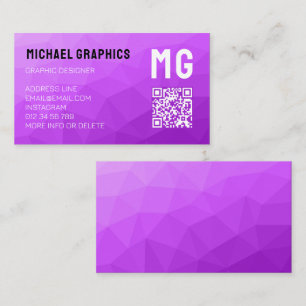 Purple geometric mesh pattern QR code Monogram Business Card