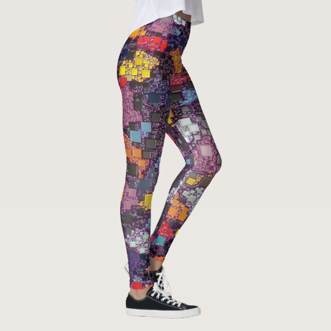 Purple Geometric Outlines Over Colourful Splashes Leggings (Right)