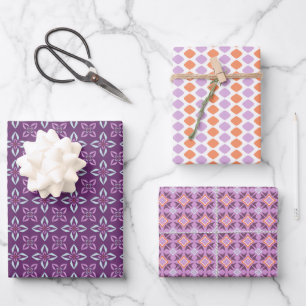 Purple Geometric Patterns Set of Wrapping Paper