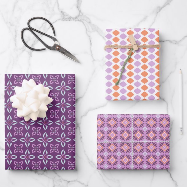 Purple Geometric Patterns Set of Wrapping Paper (Front)