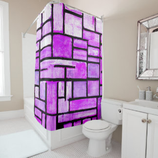 Purple Geometric Square Painting Shower Curtain