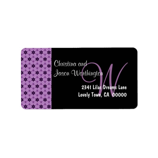 Purple Geometric Star Pattern Wedding Label (Front)