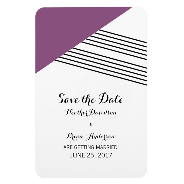 Purple Geometric Stripe Save the Date Magnet (Vertical)