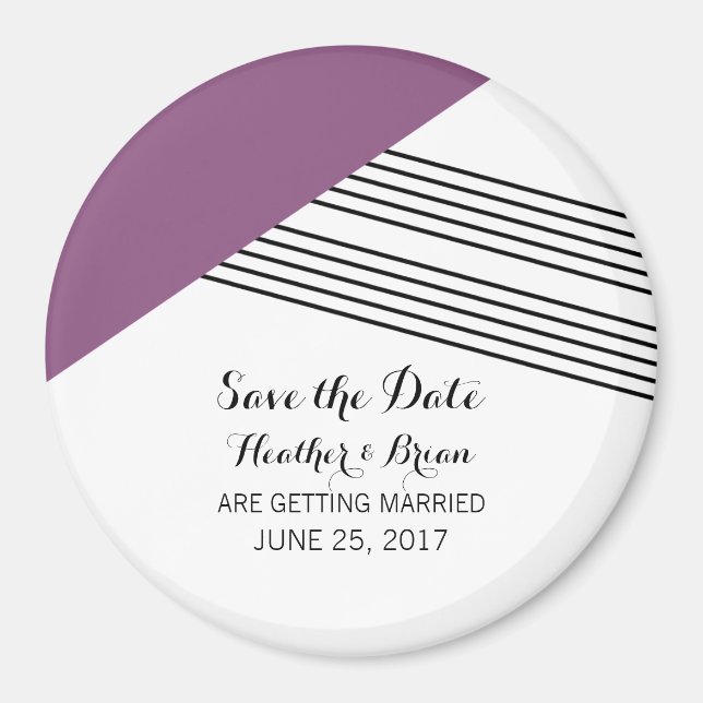 Purple Geometric Stripe Save the Date Magnet (Front)