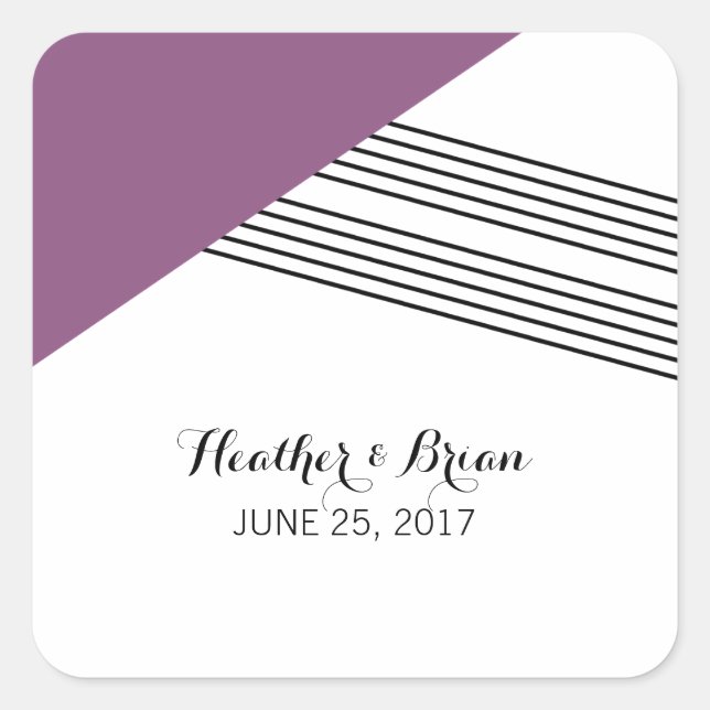 Purple Geometric Stripe Wedding Stickers (Front)