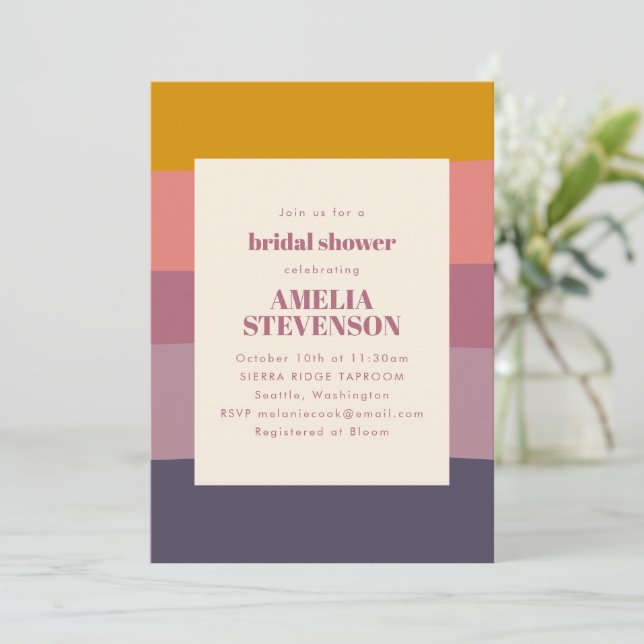 Purple Geometric Stripes Modern Bridal Shower Invitation (Standing Front)