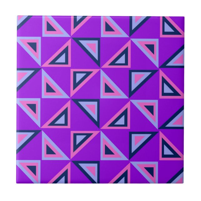 Purple Geometric Triangle Pattern Ceramic Tile (Front)