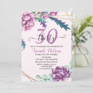 Purple Geometric Tropical Floral 30th Birthday Invitation