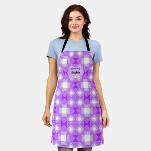 Purple Geometrical pattern squares triangles Name Apron