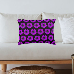 Purple Geranium Black Floral Pattern Decorative Cushion