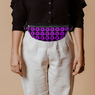 Purple Geranium Floral Pattern on Black Bum Bags