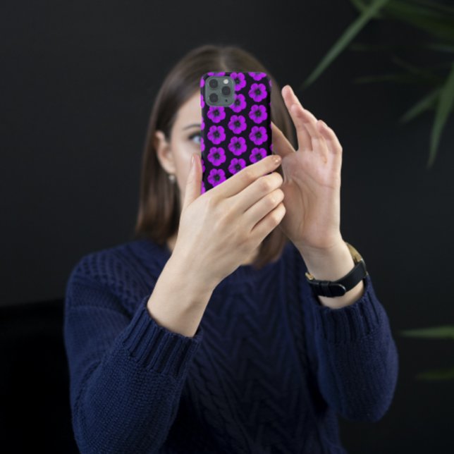 Purple Geranium Floral Pattern on Black Case-Mate iPhone Case (In Situ)