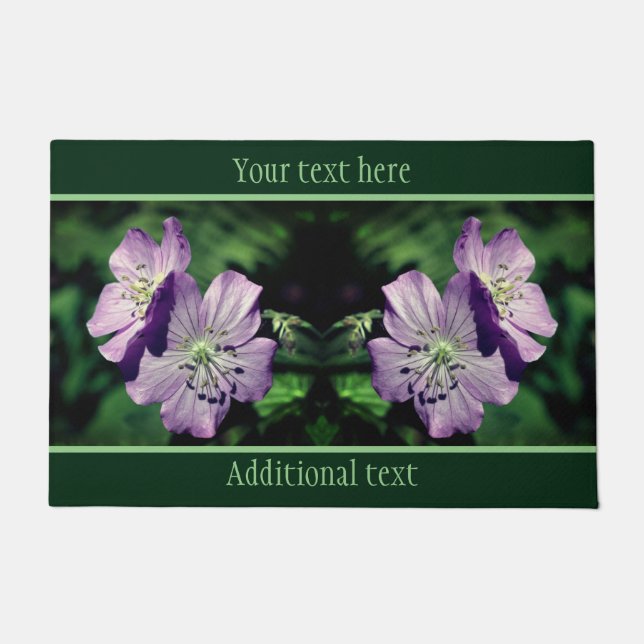 Purple Geranium Flower Pair Personalised Doormat (Front)