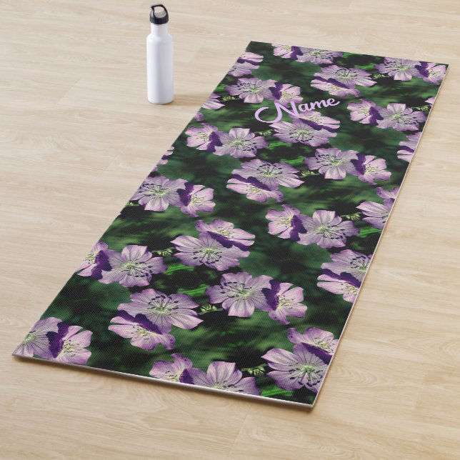 Purple Geranium Flower Pattern Personalised      Yoga Mat (In Situ)