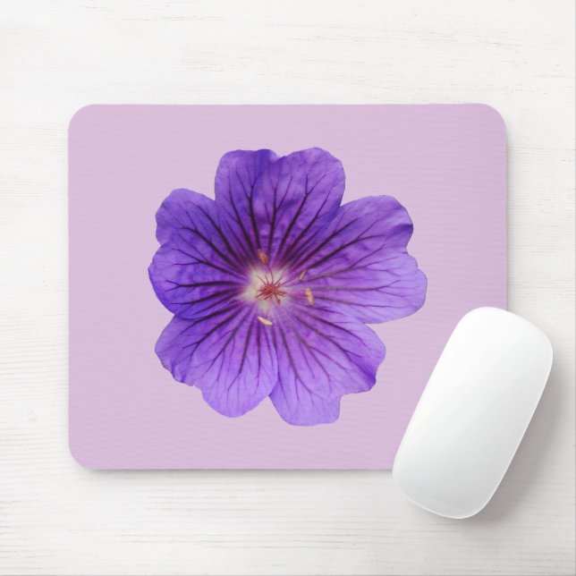 Purple Geranium Flower Printed on Mouse Pad (With Mouse)