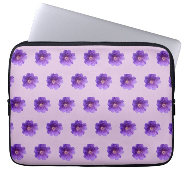 Purple Geranium Flower Seamless Pattern on Laptop Sleeve (Front)