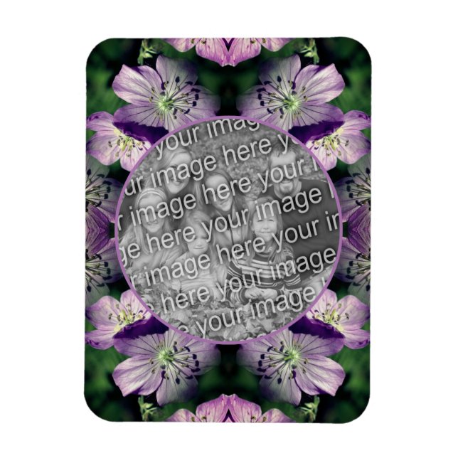 Purple Geranium Flowers Frame Add Your Photo Magnet (Vertical)