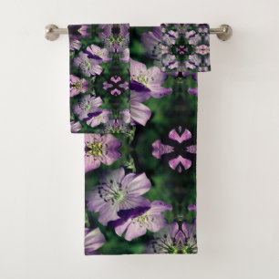 Purple Geranium Flowers Multiplied Abstract Bath Towel Set