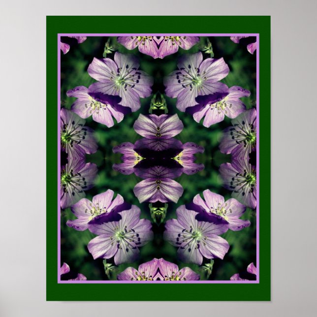 Purple Geranium Flowers Multiplied Abstract Poster (Front)