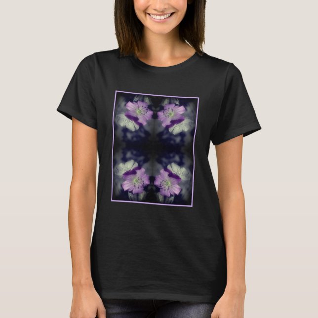 Purple Geranium Flowers Partial Colour Abstract T-Shirt (Front)