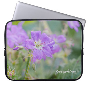 Purple Geranium Wildflower Photo With Custom Name Laptop Sleeve