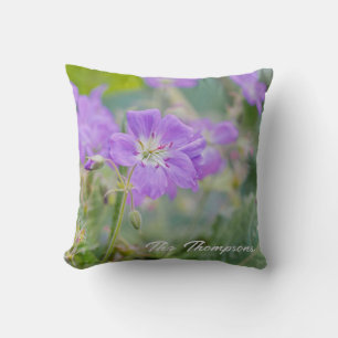Purple Geranium Wildflower Photo With Family Name Cushion