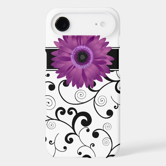 Purple Gerbera Daisy Black & White Scroll Case-Mate Samsung Galaxy Case (Back)