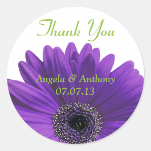 Purple Gerbera Daisy Thank You Wedding Stickers
