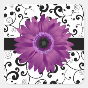 Purple Gerbera Daisy with Black Scroll Design Seal