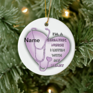 Purple Geriatric Nurse Heart Ceramic Ornament