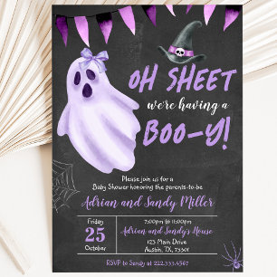 Purple Ghost Halloween Baby Shower Invitation