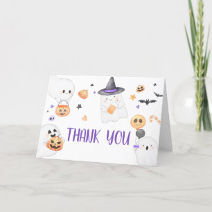 Purple Ghost Halloween Little Boo Baby Shower Thank You Card