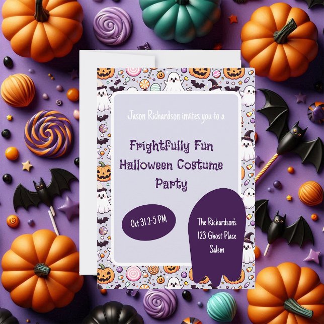 Purple Ghost Kids' Halloween Party Invitation (Creator Uploaded)