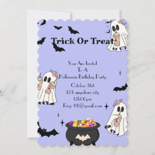 Purple ghosts halloween birthday party  invitation