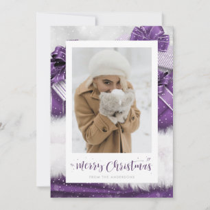 Purple Gift Hand-Lettered Photo Christmas Cards