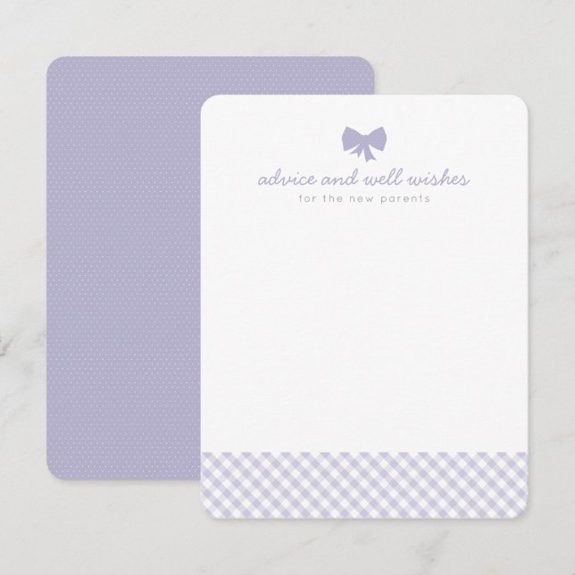 Purple gingham advice well wishes baby shower card (Front/Back)