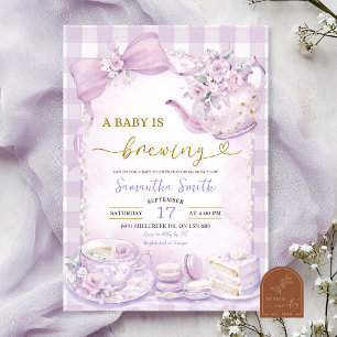 Purple Gingham Baby is Brewing Baby Shower Invitation