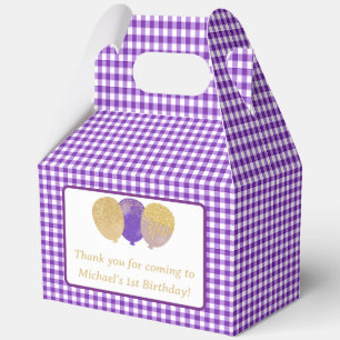 Purple Gingham Balloons Custom Photo Birthday Favour Box