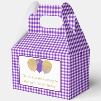 Purple Gingham Balloons Custom Photo Birthday Favour Box