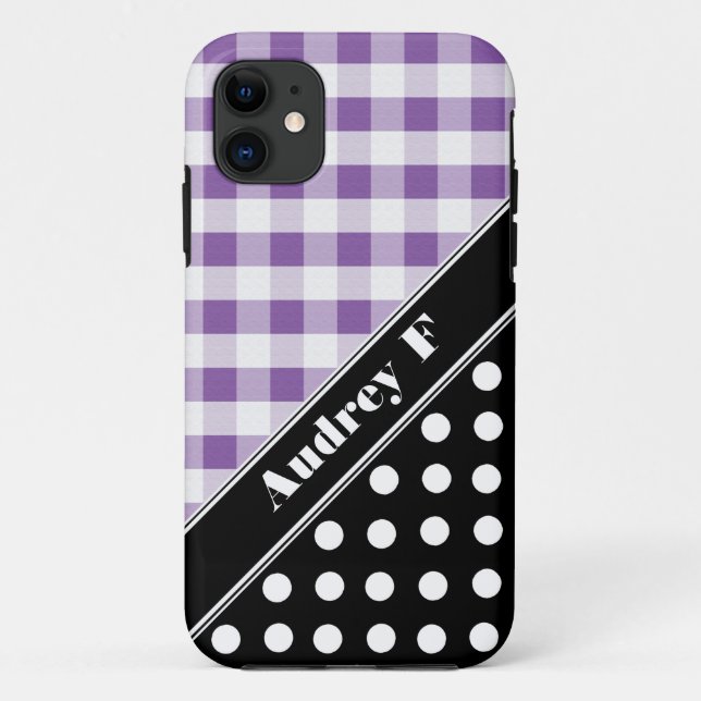 Purple Gingham Black Polka Dot iPhone 5 Case (Back)