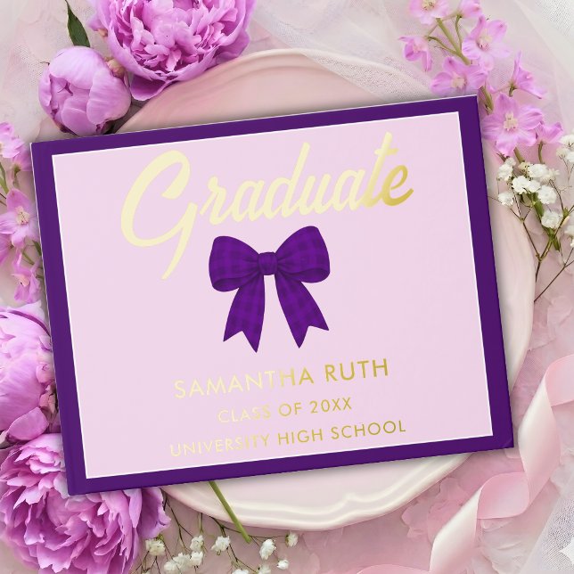 Purple Gingham Bow Graduation Party Guest Book (Creator Uploaded)