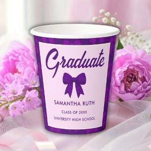 Purple Gingham Bow Graduation Party Paper Cups