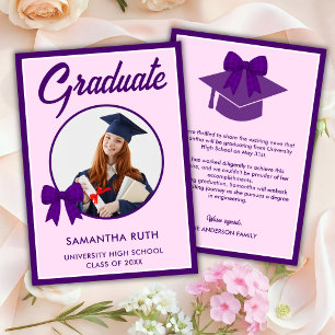 Purple Gingham Bow Photo Graduation Announcement