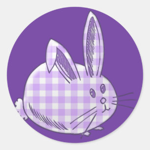 purple gingham bunny classic round sticker