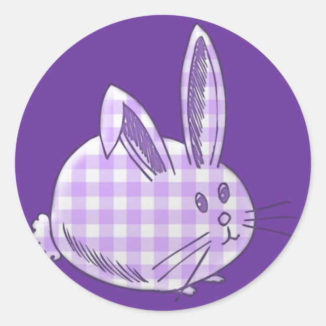 purple gingham bunny classic round sticker (Front)