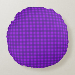 Purple Gingham Check Round Cushion