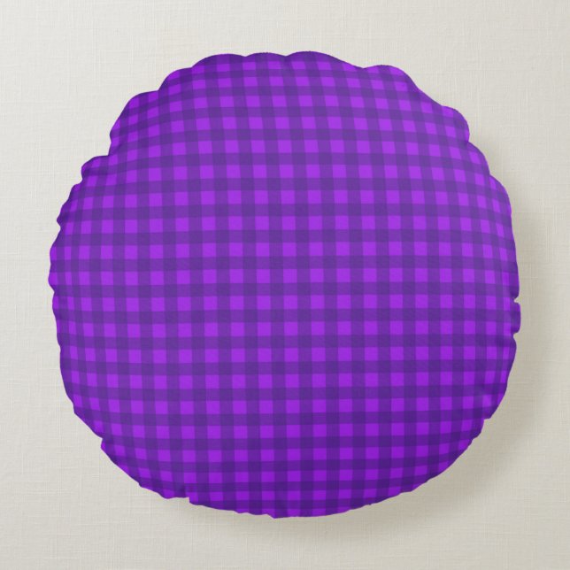 Purple Gingham Check  Round Cushion (Front)