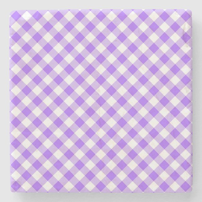 Purple Gingham Checked Square Coaster (Front)