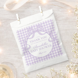 Purple Gingham Coquette Bow Baby Shower Dessert Favour Bag